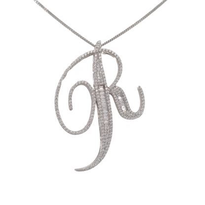 40mm Silver CZ Initial Pendant