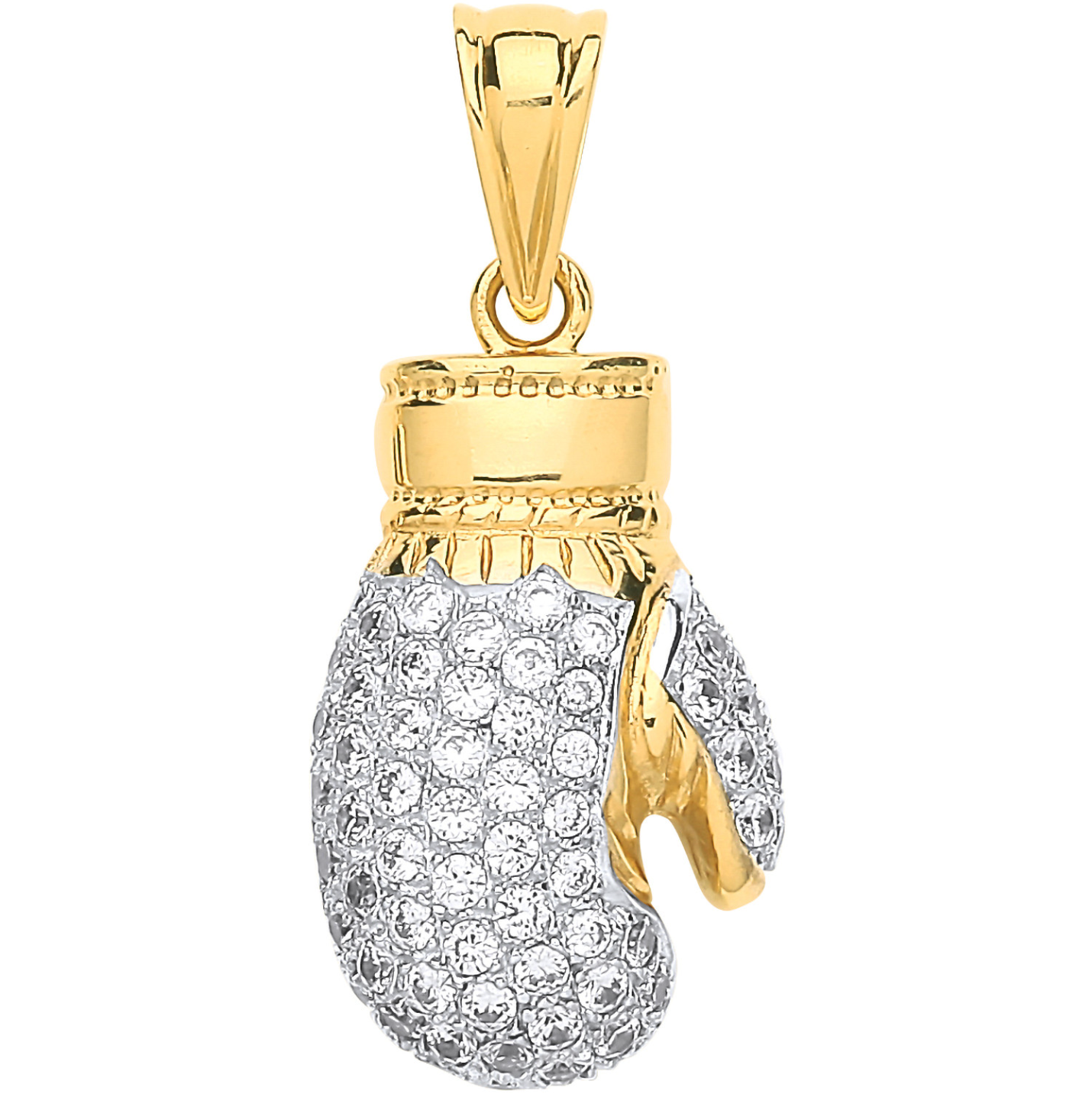 9ct Gold Boxing Glove Hollow Pendant with CZ Stones - PD0676