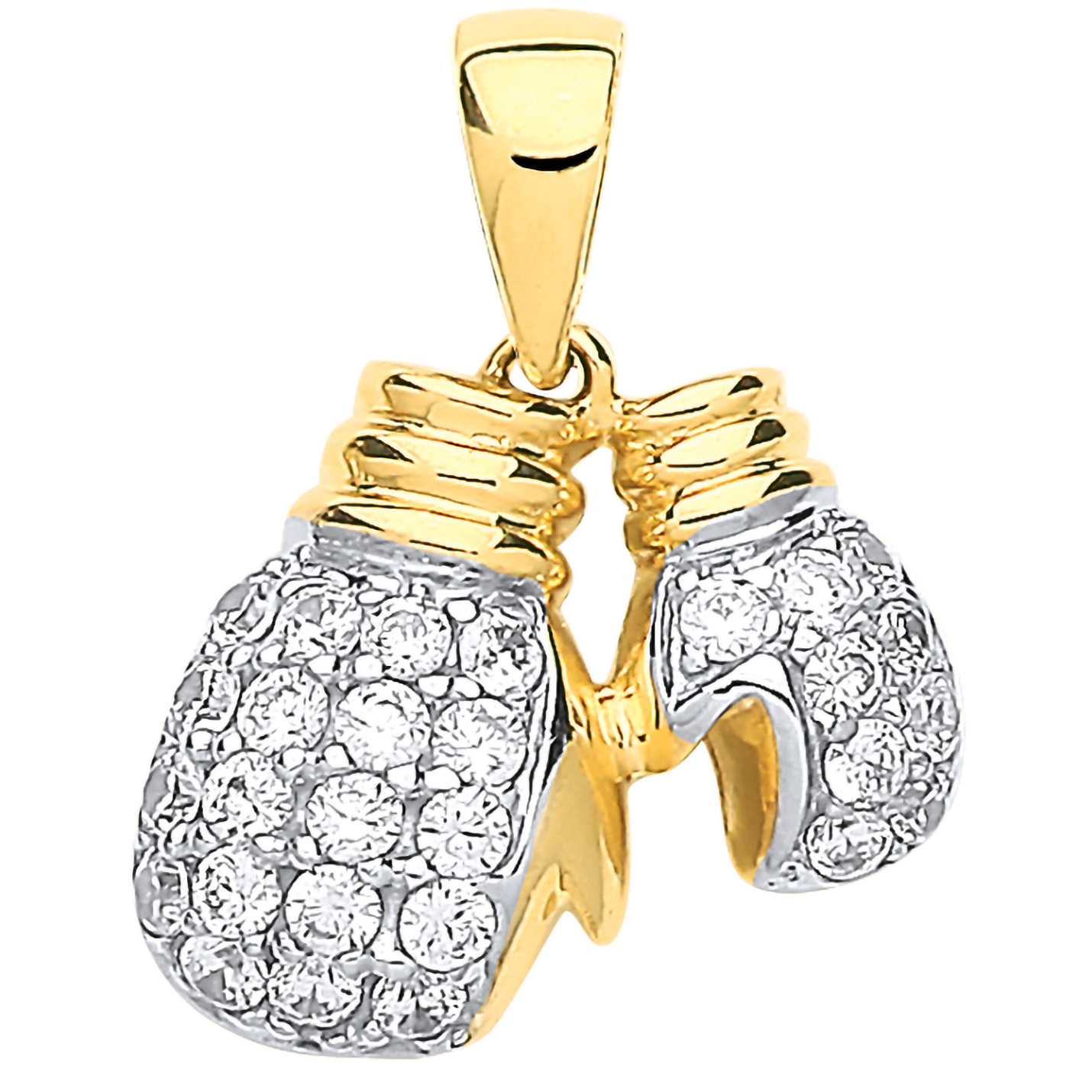 9ct Gold Double Boxing Glove Pair Pendant with CZ Stones - PD0675