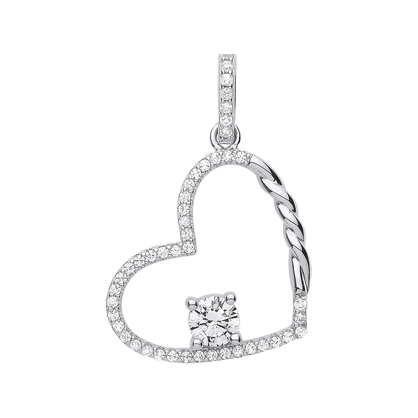 Sterling Silver Heart Drop Pendant (CZ) with Chain