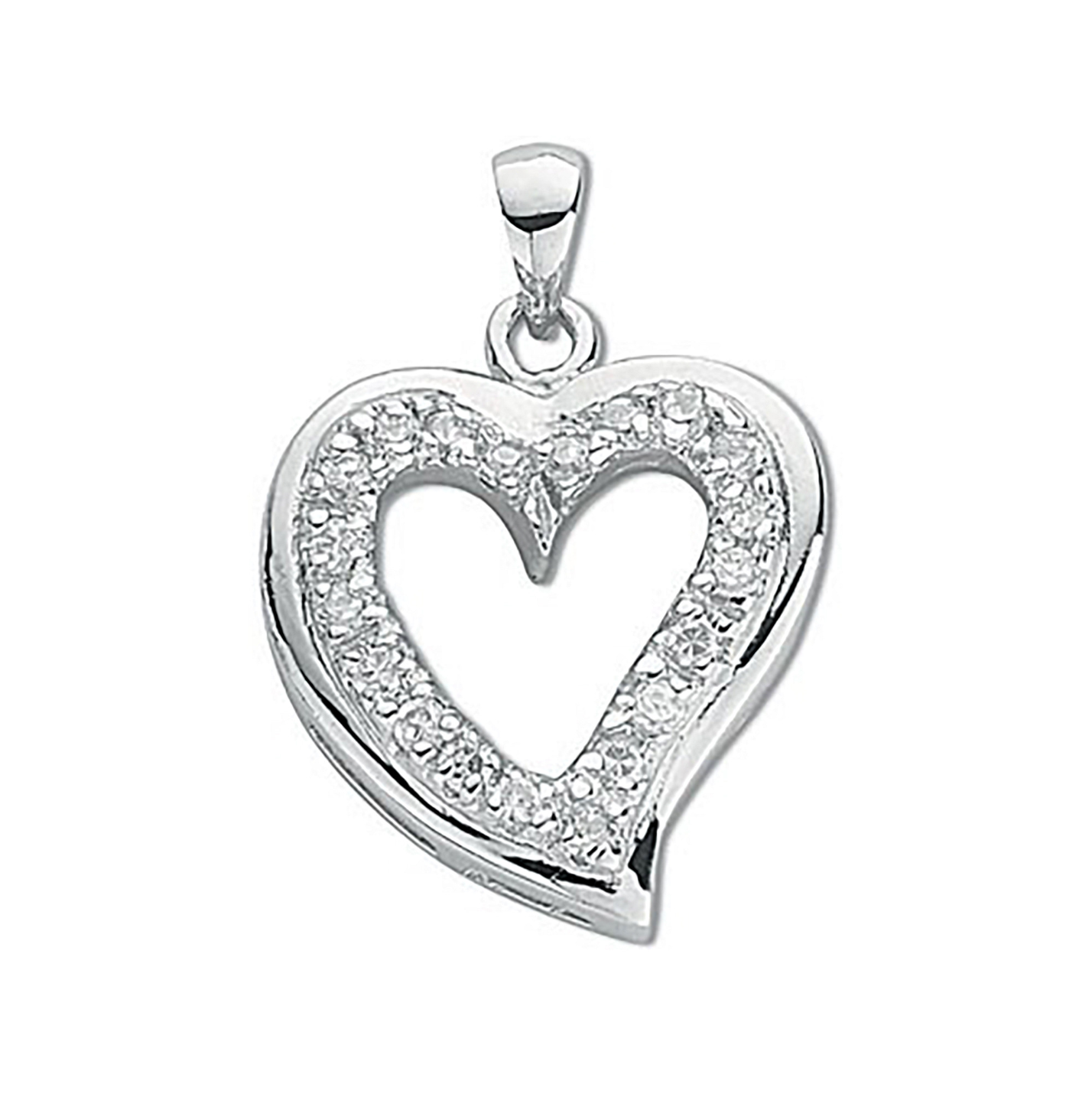 Sterling Silver Heart Pendant (CZ) with Chain