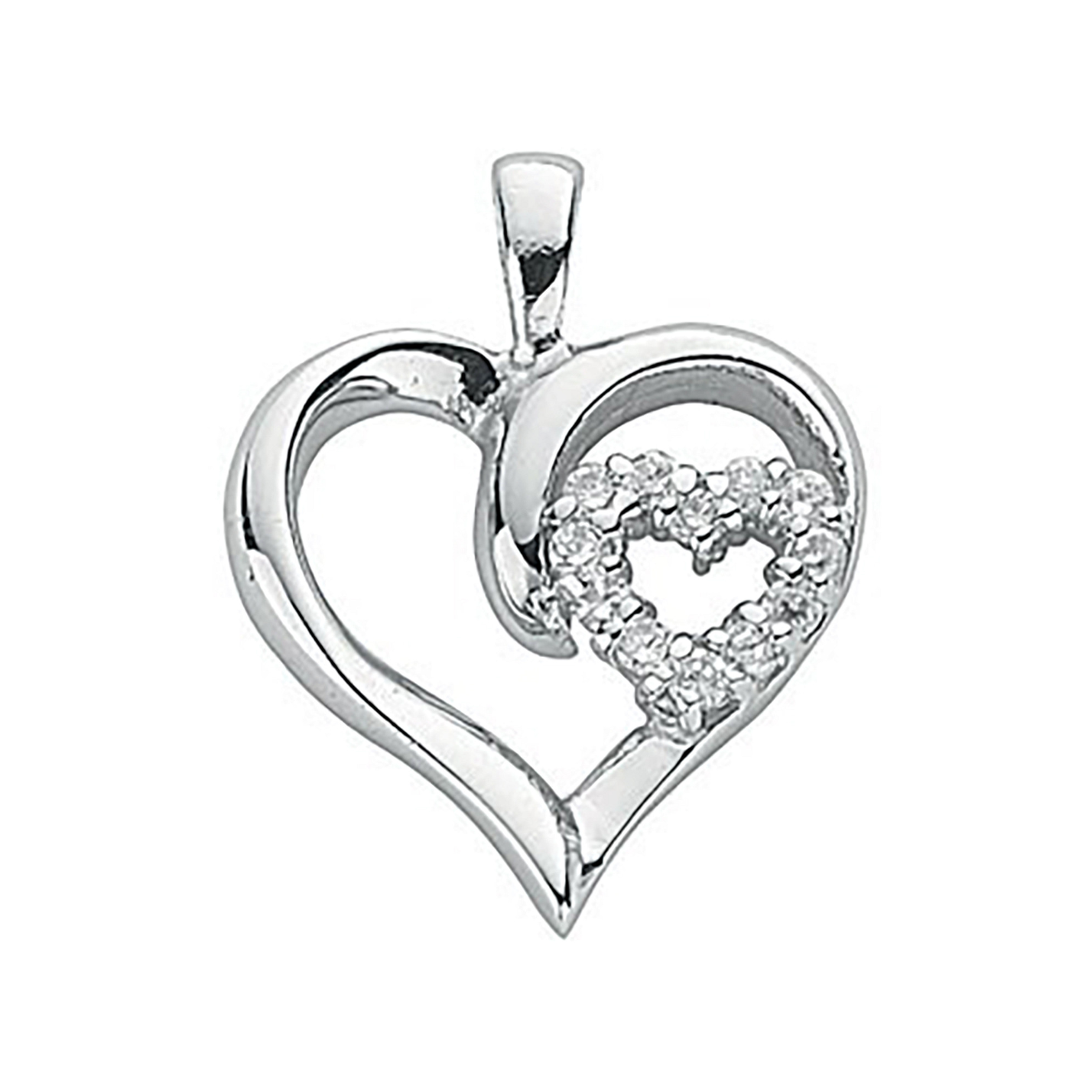 Sterling Silver Double Heart Pendant (CZ) with Chain