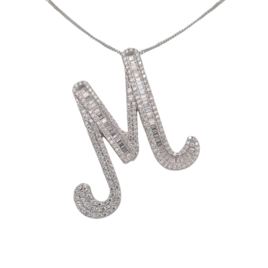 40mm Silver CZ Initial Pendant