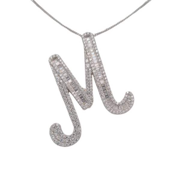 Silver CZ Initial Pendant