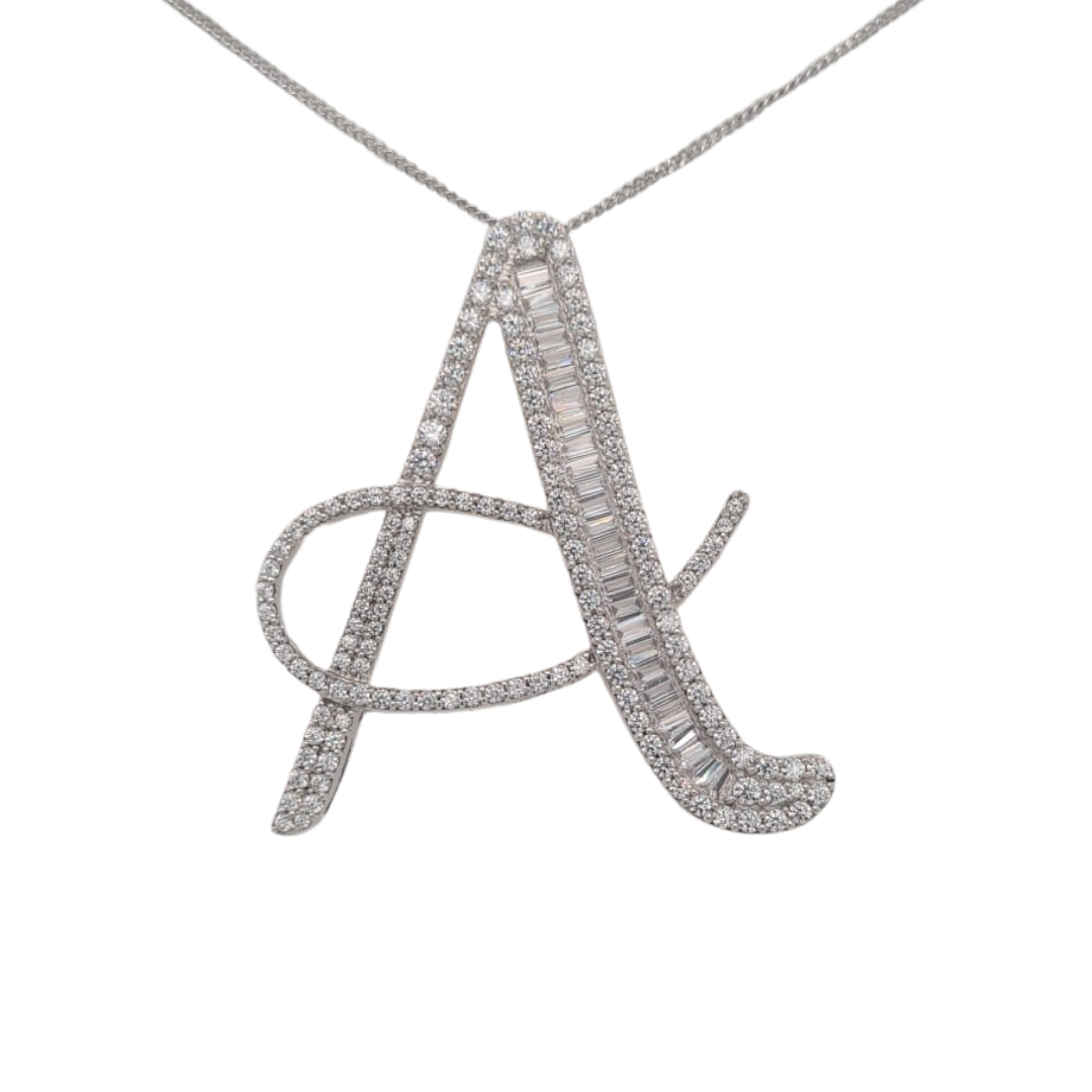 40mm Silver CZ Initial Pendant With Hoops