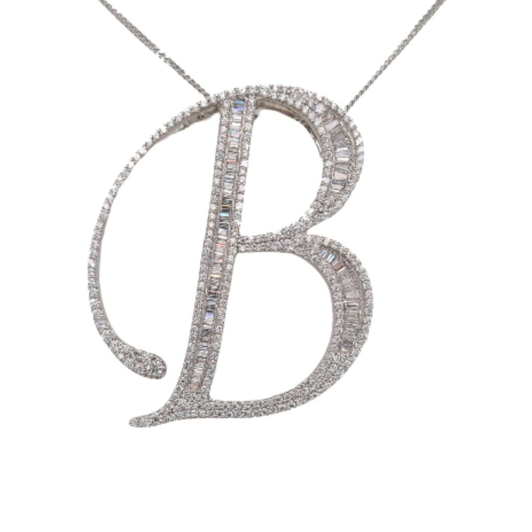 40mm Silver CZ Initial Pendant With Hoops