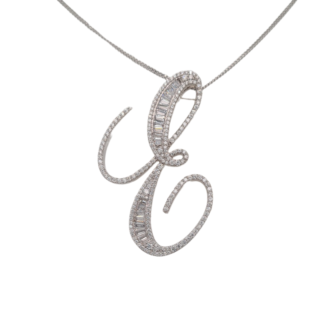 40mm Silver CZ Initial Pendant