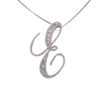 40mm Silver CZ Initial Pendant