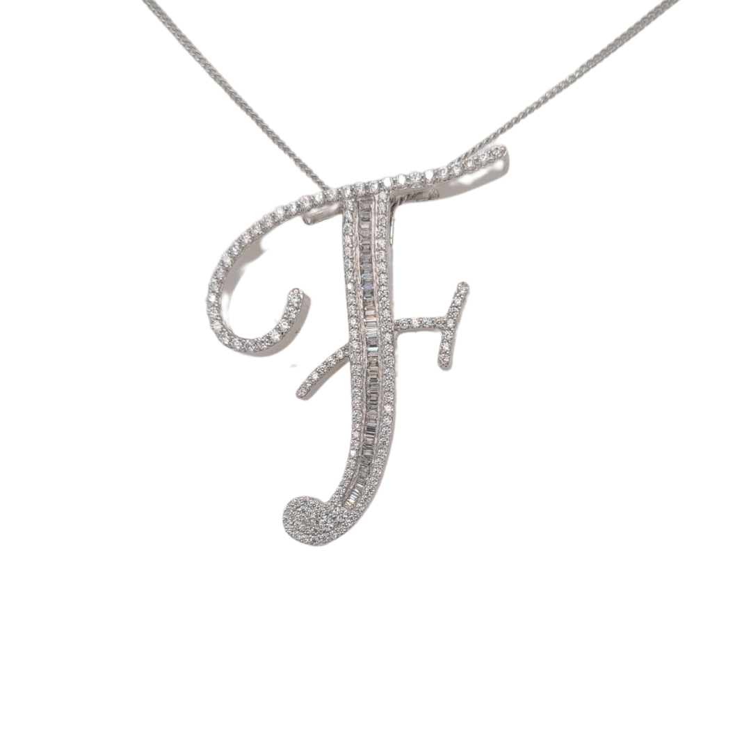 40mm Silver CZ Initial Pendant With Hoops