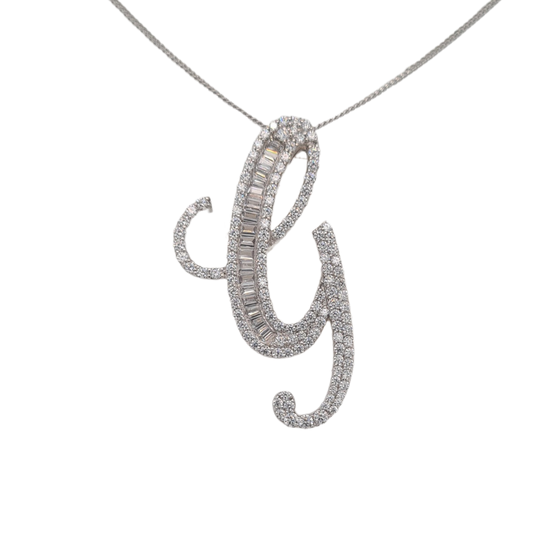 40mm Silver CZ Initial Pendant With Hoops