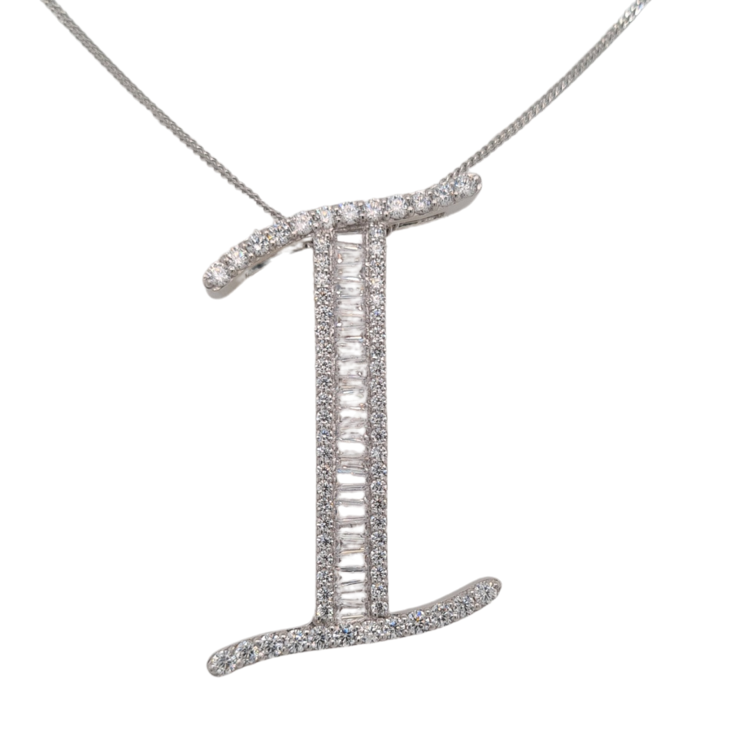 30mm Silver CZ Initial Pendant With Hoops