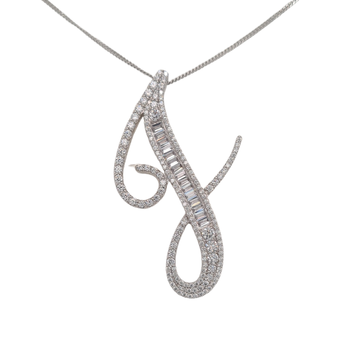 40mm Silver CZ Initial Pendant With Hoops