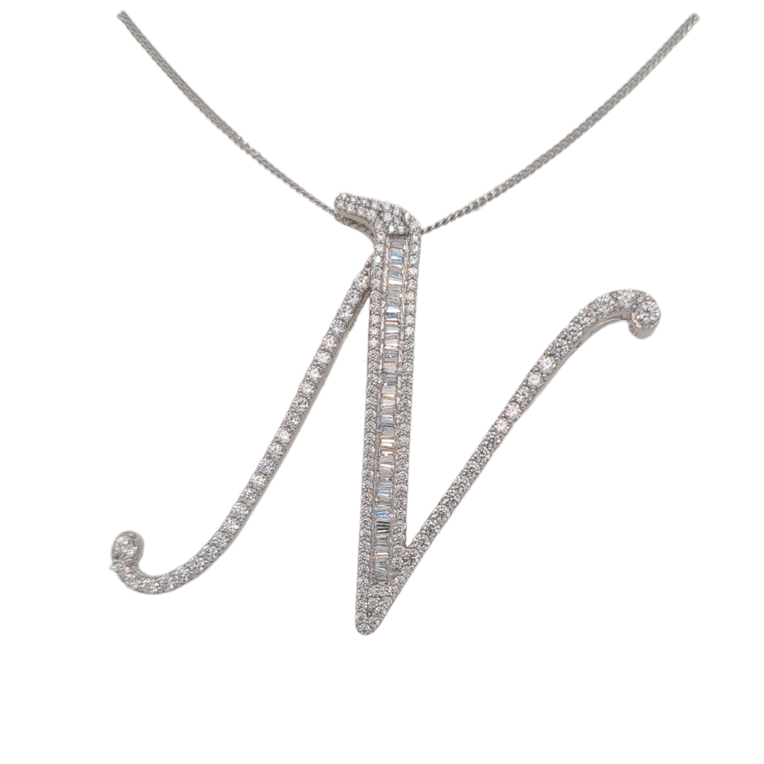 40mm Silver CZ Initial Pendant With Hoops