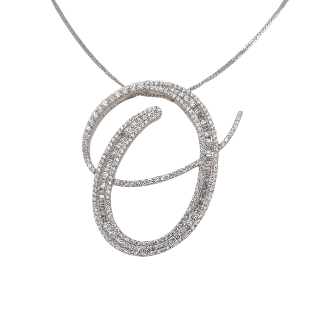 40mm Silver CZ Initial Pendant With Hoops