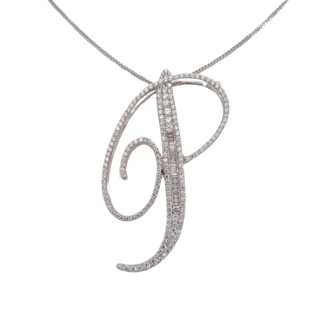 40mm Silver CZ Initial Pendant With Hoops