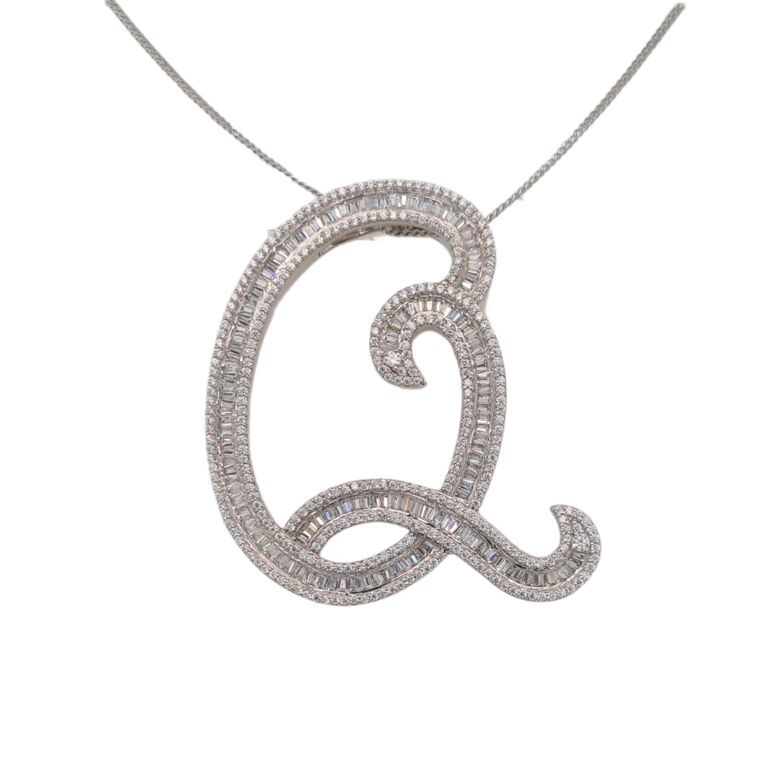 40mm Silver CZ Initial Pendant