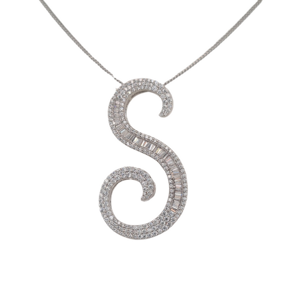 Silver CZ Initial Pendant With Hoops