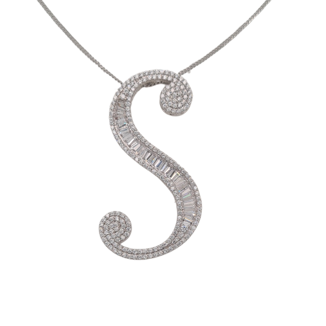 40mm Silver CZ Initial Pendant With Hoops