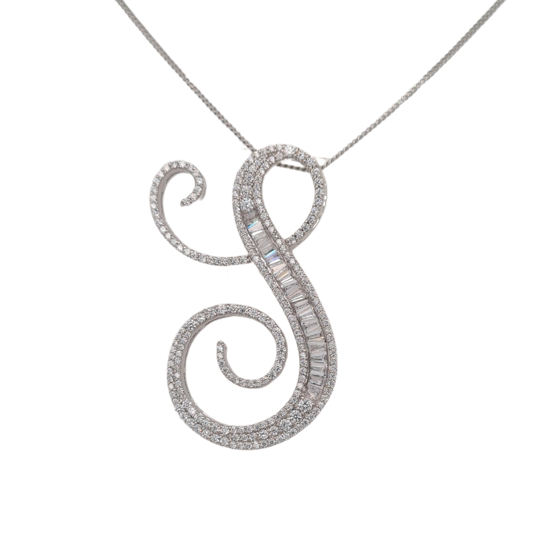 40mm Silver CZ Initial Pendant