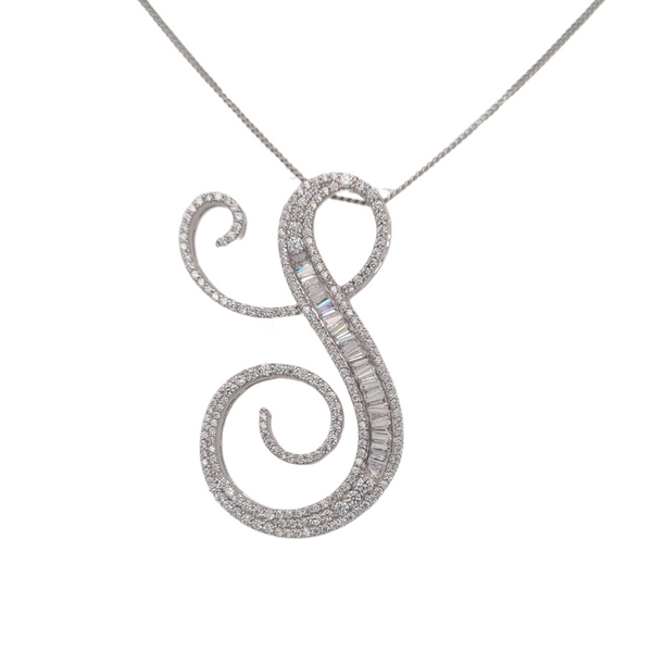 Silver CZ Initial Pendant With Hoops