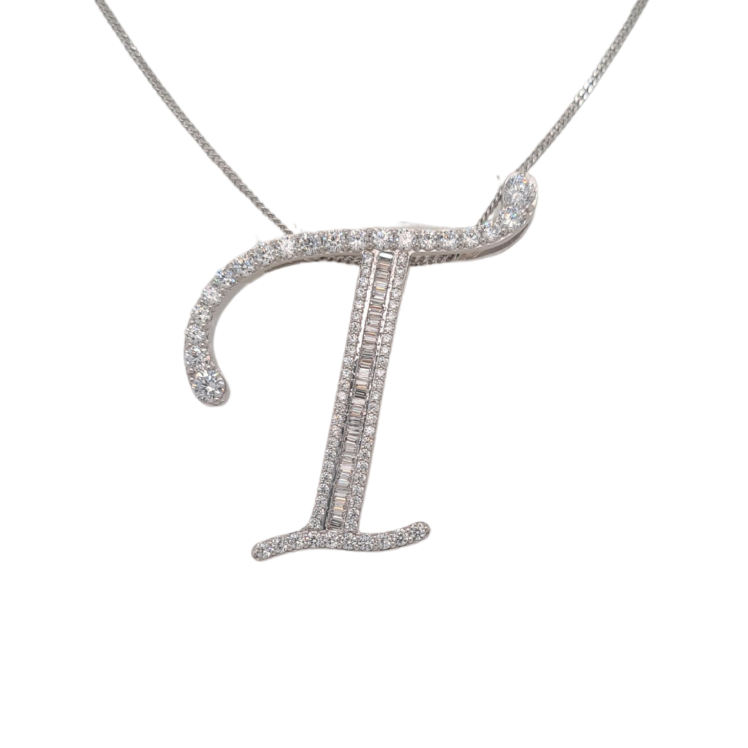 40mm Silver CZ Initial Pendant