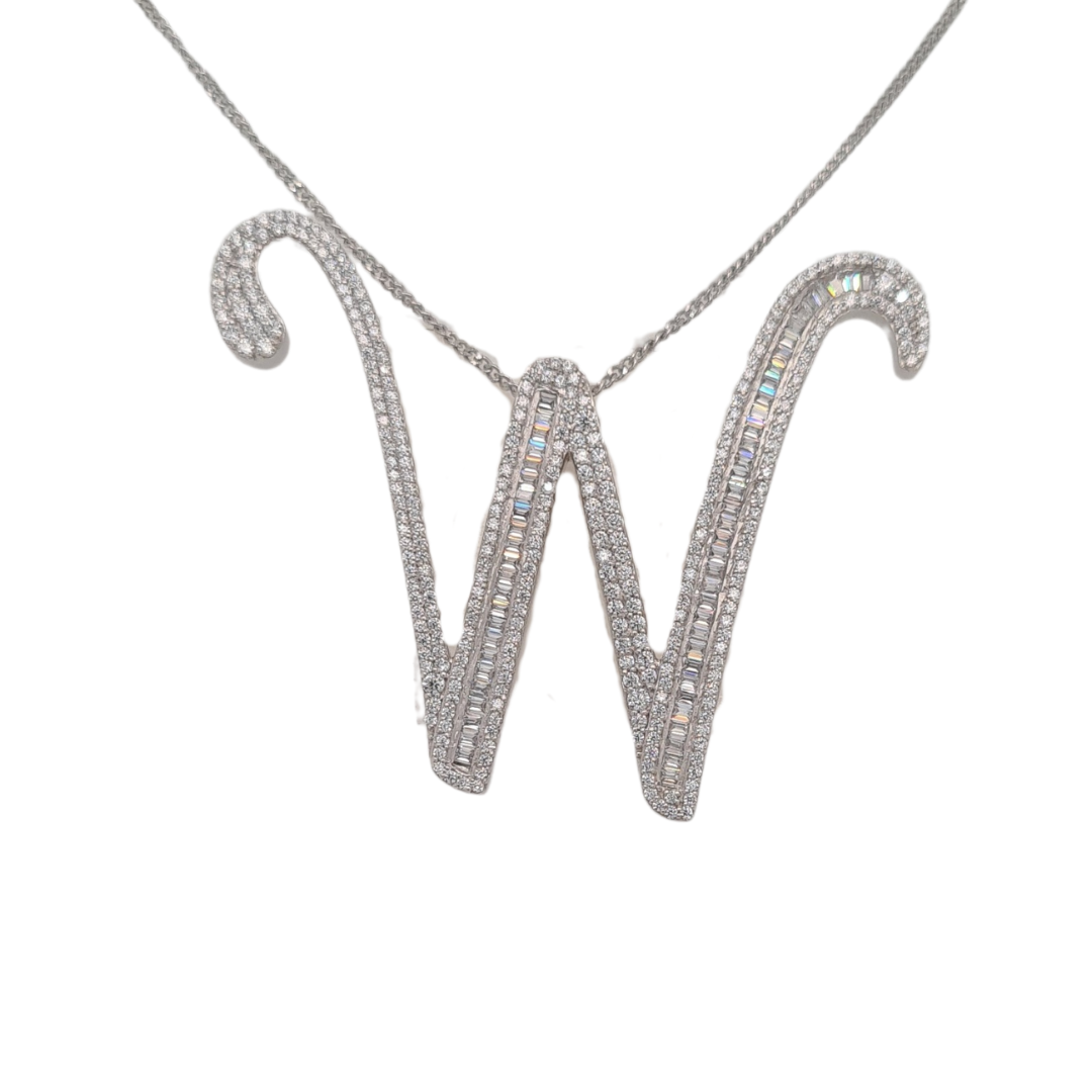 40mm Silver CZ Initial Pendant With Hoops