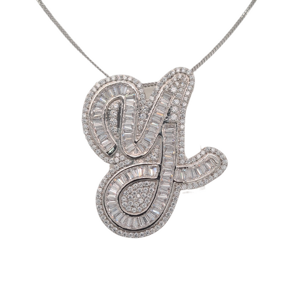 Silver CZ Initial Pendant