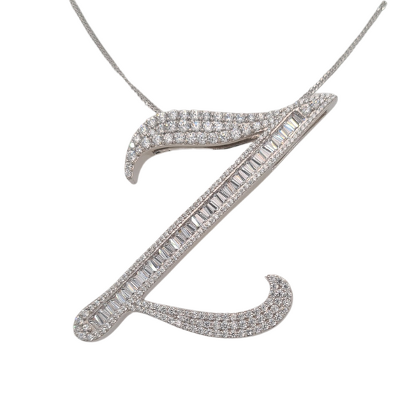 Silver CZ Initial Pendant