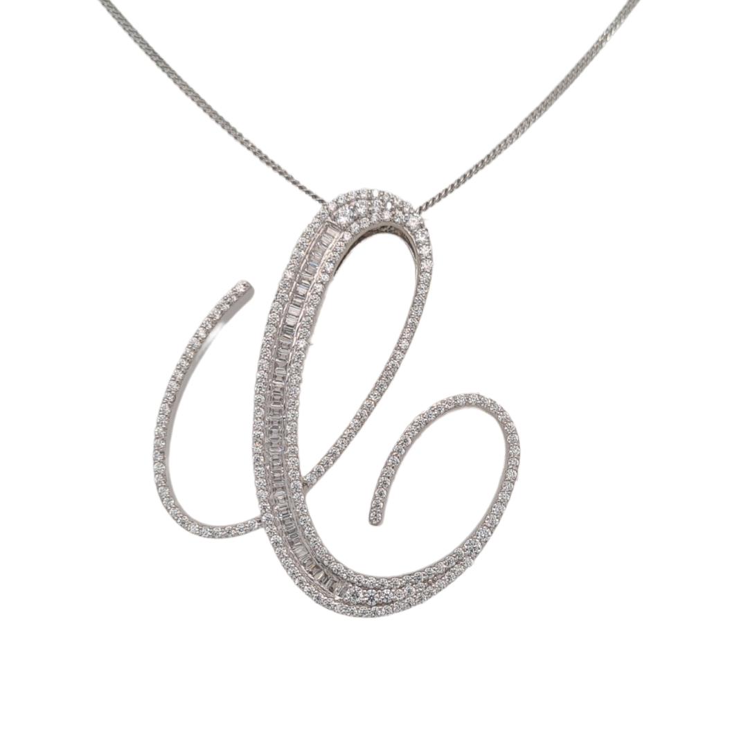 30mm Silver CZ Initial Pendant With Hoops