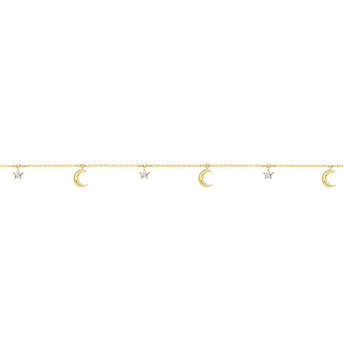 9ct Gold CZ Star And Moon Chain Bracelet - BR651