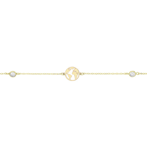 9ct Gold World Bracelet With CZ - BR673