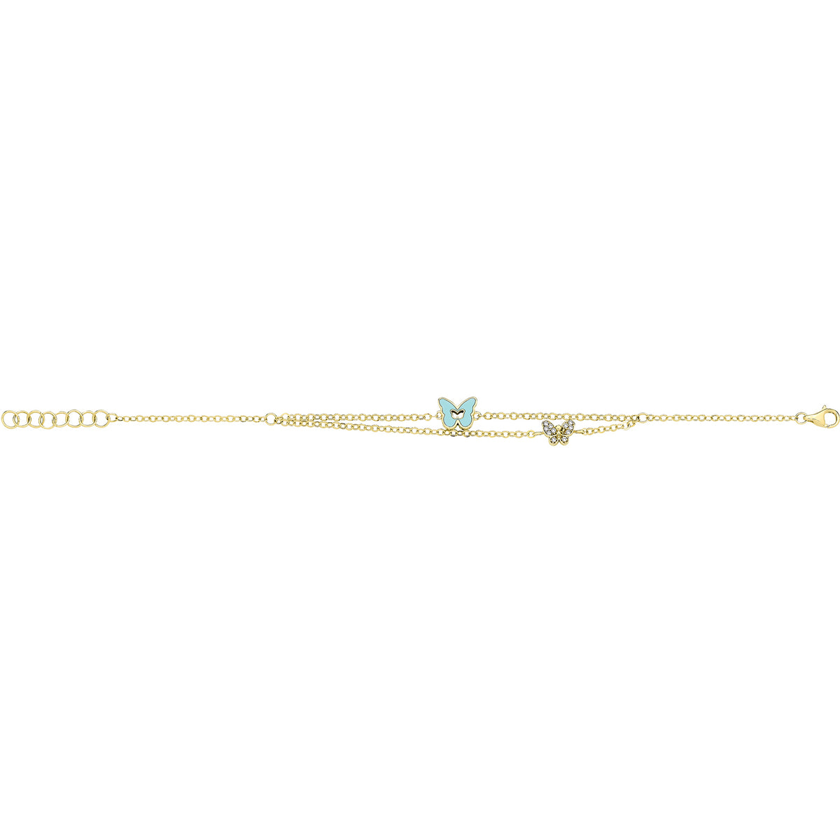 9ct Yellow Gold CZ & Turquoise Enamel Butterfly Bracelet - BR707
