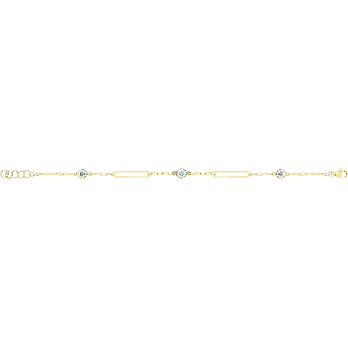 9ct Yellow Gold White / Turquoise Enamel Evil Eye Bracelet - BR717