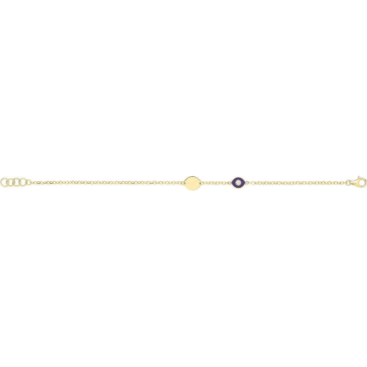 9ct Yellow Gold White / Dark Blue Enamel Evil Eye Bracelet - BR722