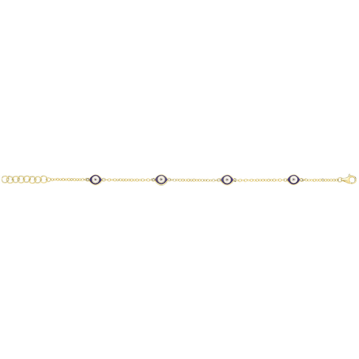 9ct Yellow Gold White / Dark Blue Enamel Evil Eye Bracelet - BR725