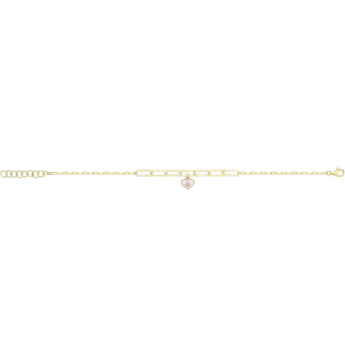 9ct Yellow Gold White Enamel Heart / North Star Bracelet - BR726