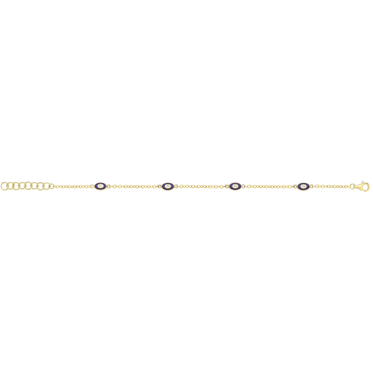 9ct Yellow Gold White / Dark Blue Enamel Evil Eye Bracelet - BR728