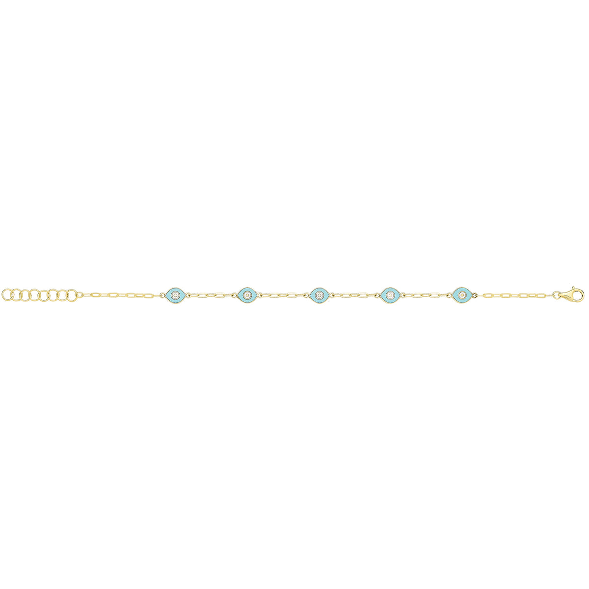 9ct Yellow Gold White / Turquoise Enamel Evil Eye Bracelet - BR729