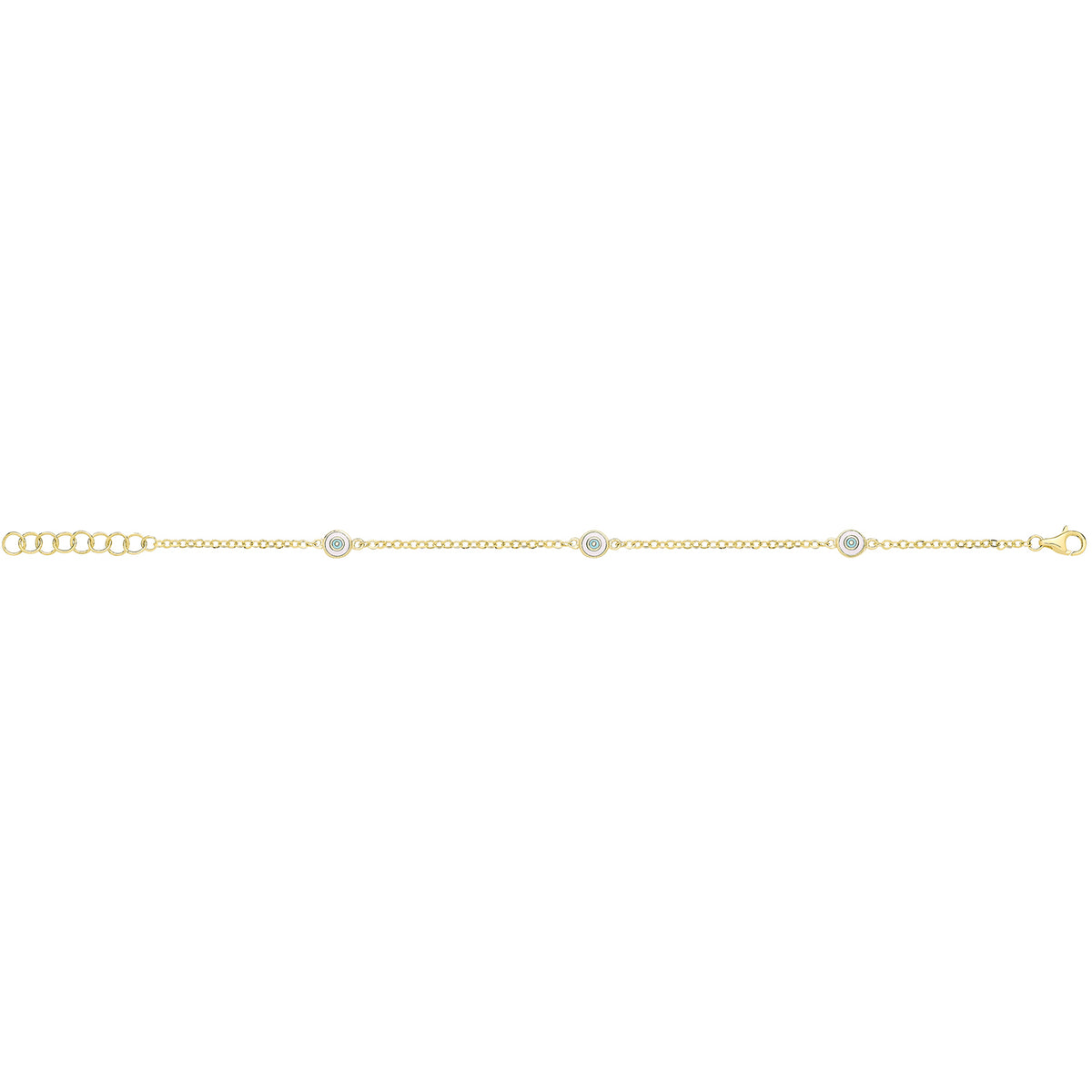 9ct Yellow Gold White / Turquoise Enamel Evil Eye Bracelet - BR732