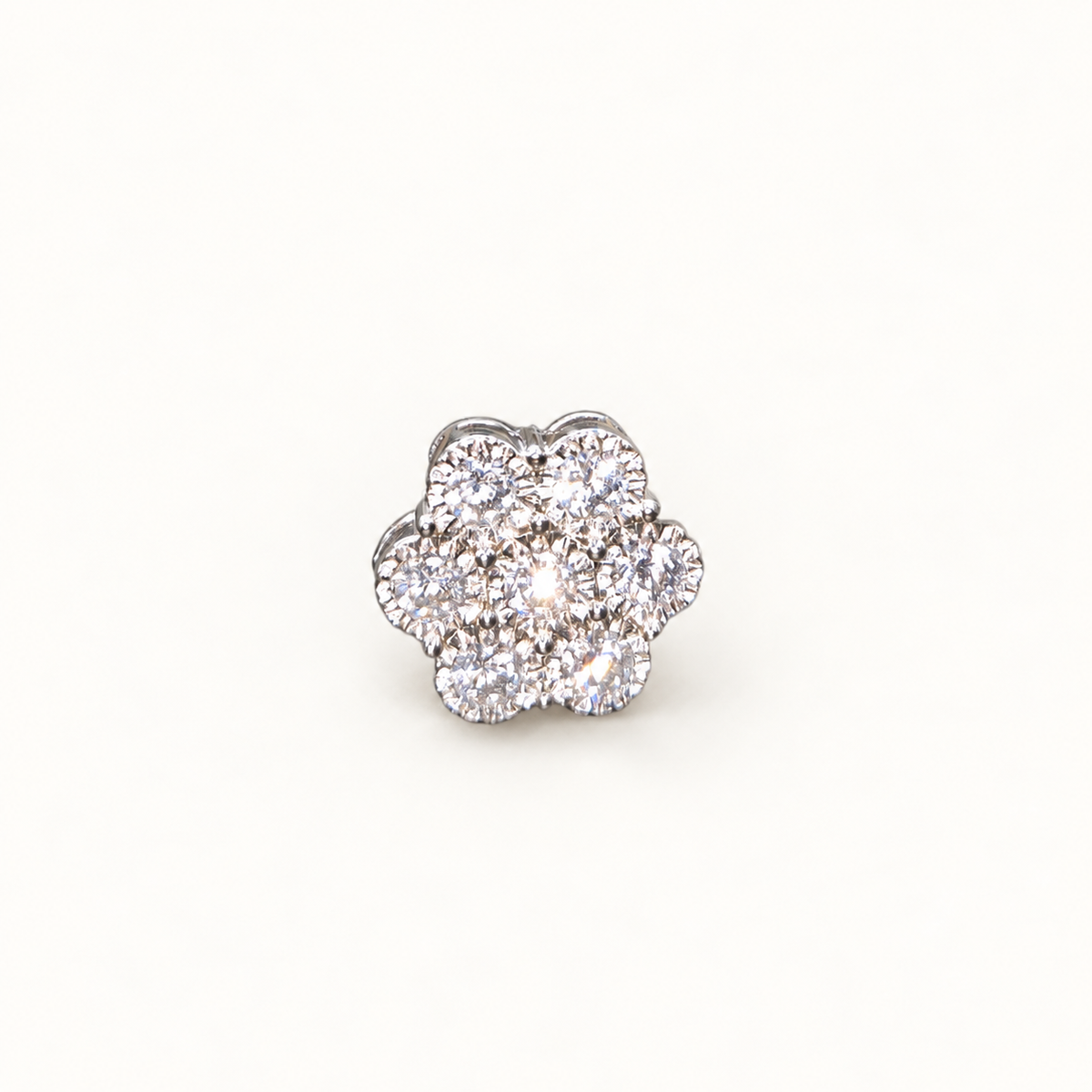 Silver Daisy stud earring on neutral ivory background