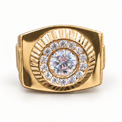 Front view of 9ct yellow gold CZ Presidential ring