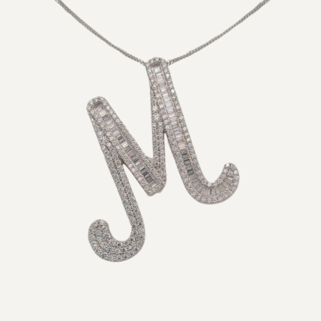 30mm Silver CZ Initial Pendant