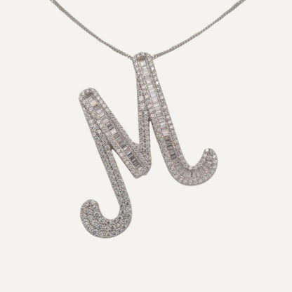 30mm Silver CZ Initial Pendant