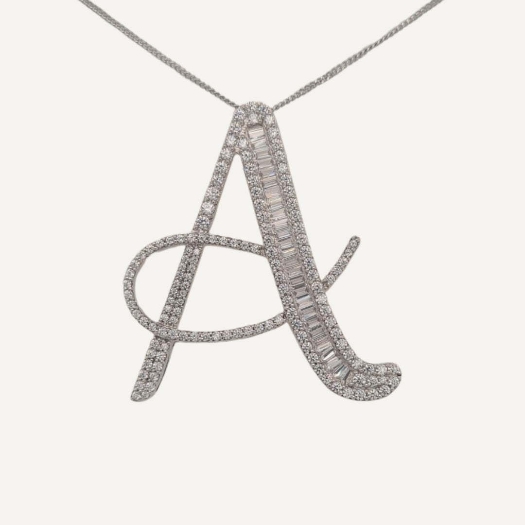 30mm Silver CZ Initial Pendant