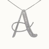 40mm Silver CZ Initial Pendant With Earrings