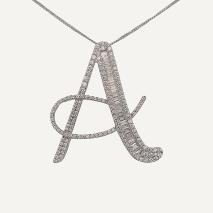 30mm Silver CZ Initial Pendant