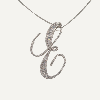 30mm Silver CZ Initial Pendant