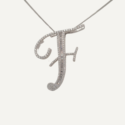 30mm Silver CZ Initial Pendant