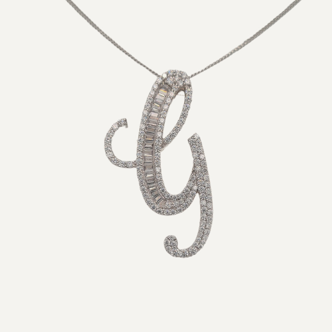 30mm Silver CZ Initial Pendant