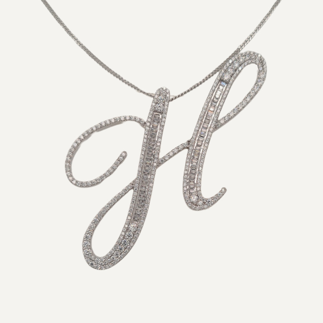 30mm Silver CZ Initial Pendant